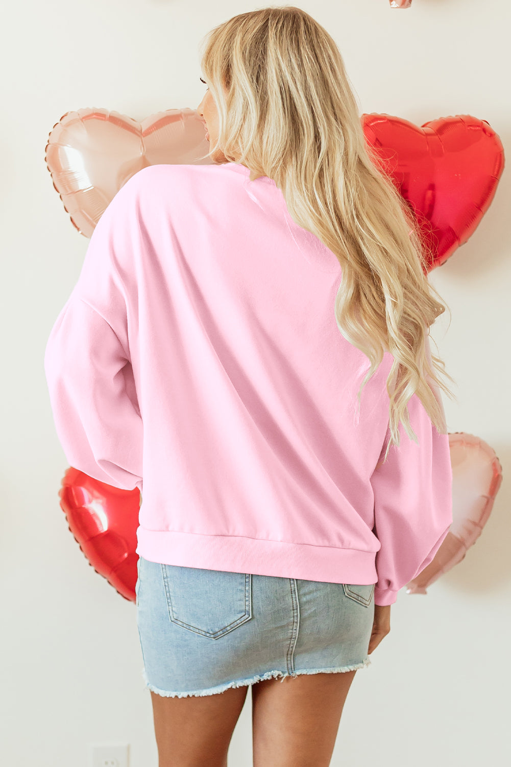 Embroidered Bow Oversized Pull Over - Pink