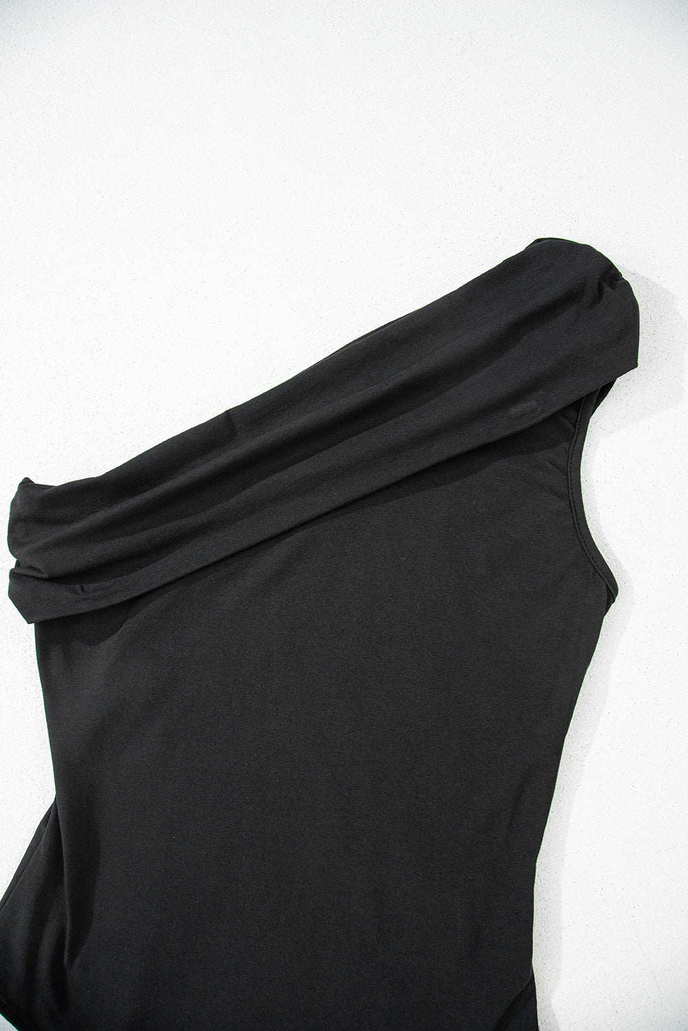 Black Asymmetrical Pleated Bodysuit