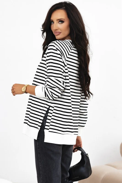 Weekend Stripe Raglan Pullover - Black