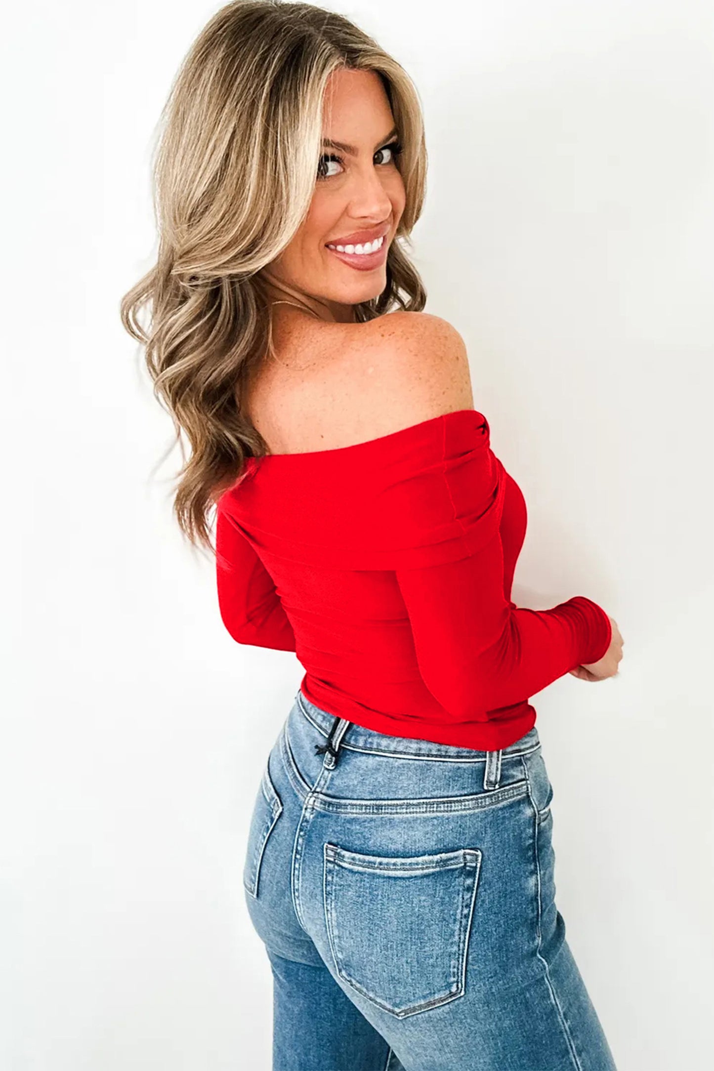 Red Foldover Off-Shoulder Top