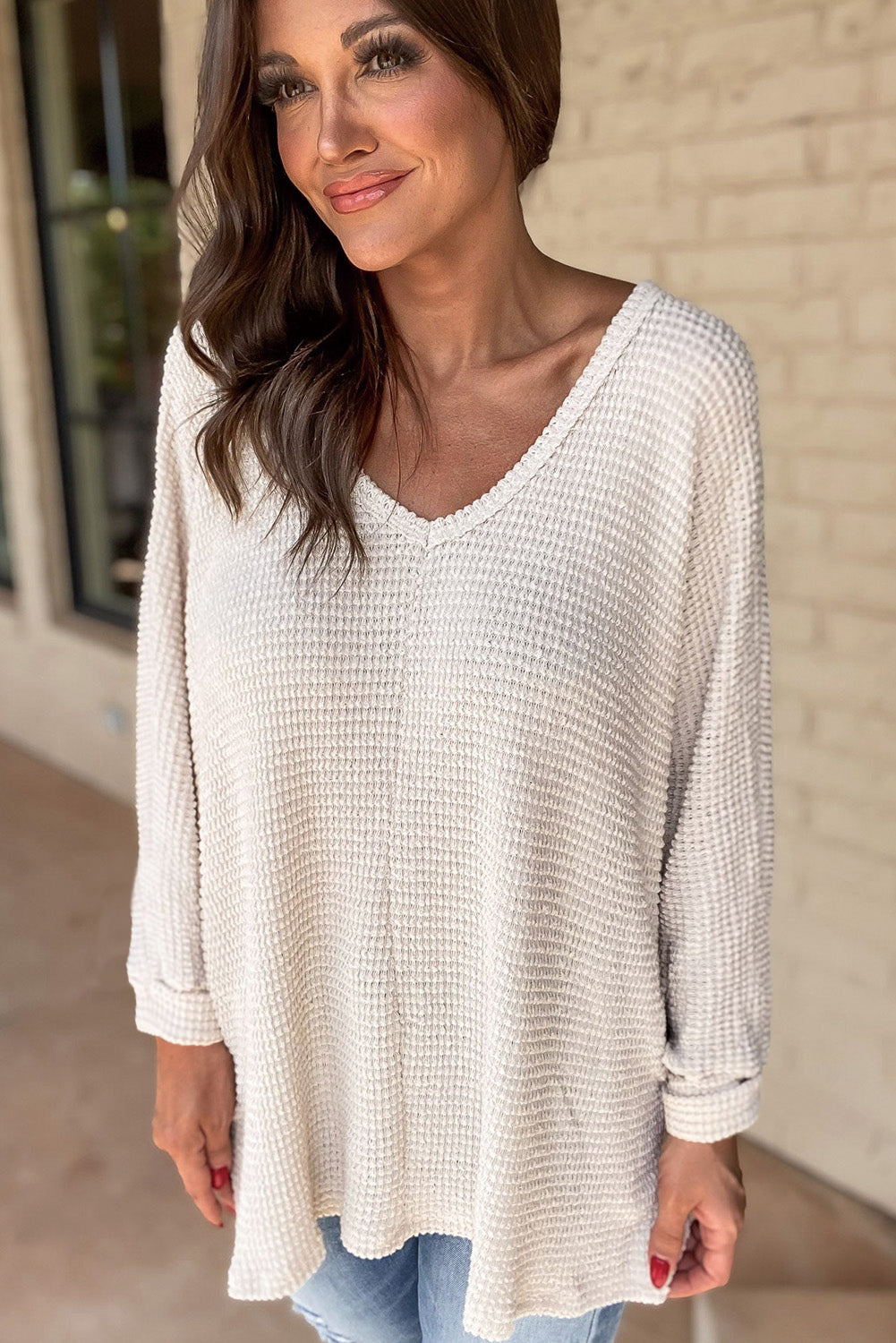 White Waffle Knit Top