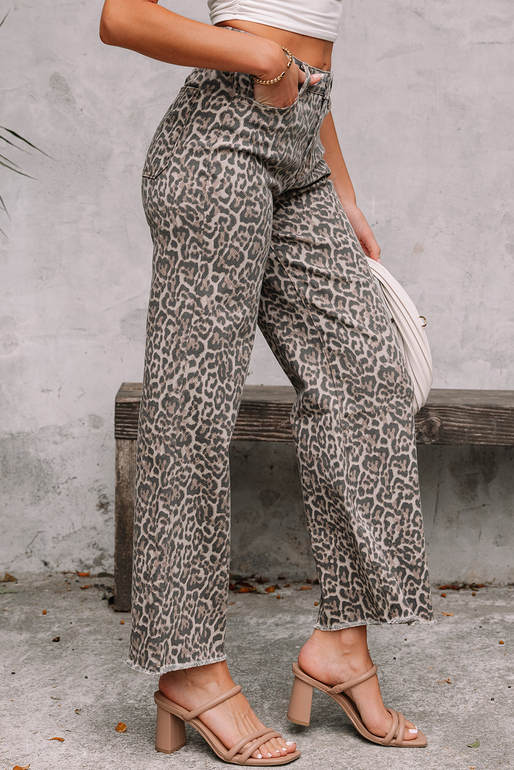 Leopard Fringe Wide-Leg Jeans