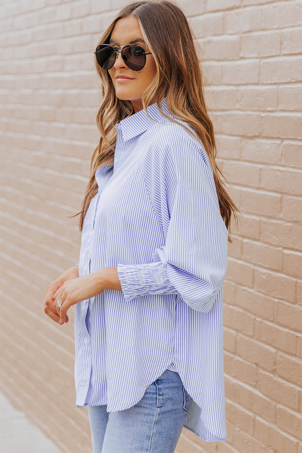 Smocked Cuff Stripe Shirt