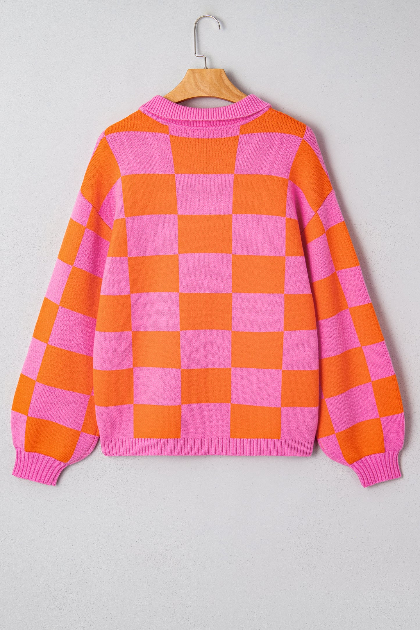 Pink Checkered Baggy Knit Sweater