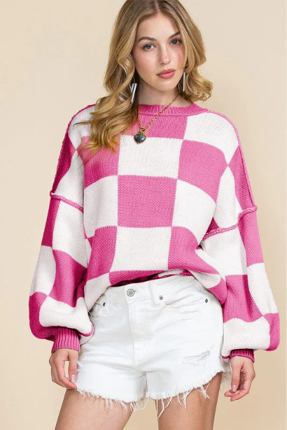 Pink Checkered Sweater