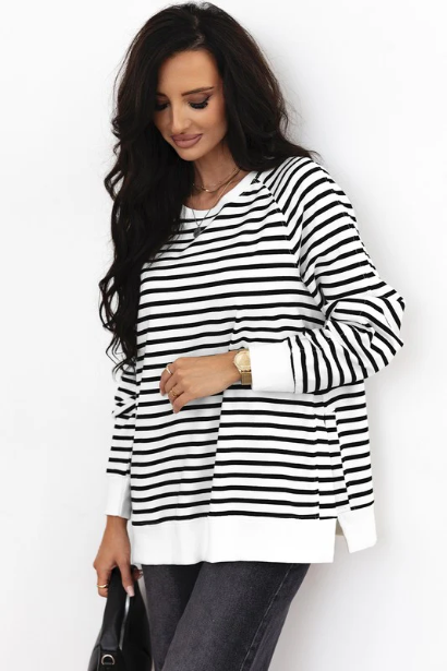 Weekend Stripe Raglan Pullover - Black