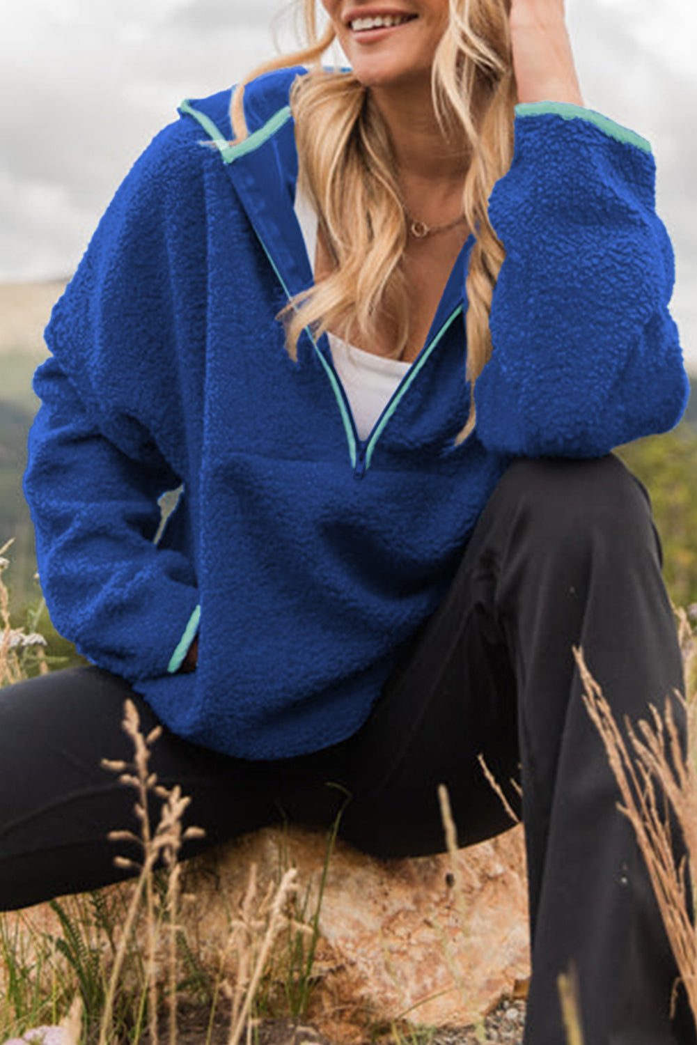Blue Sherpa Hooded Pullover
