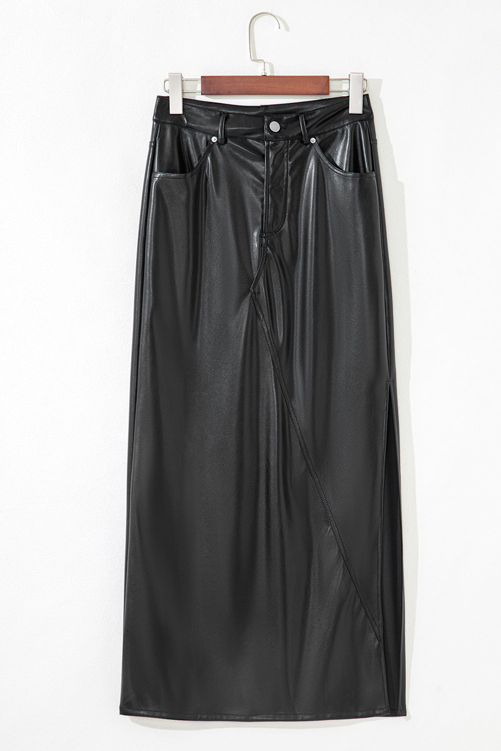 Black Faux Leather Maxi Skirt