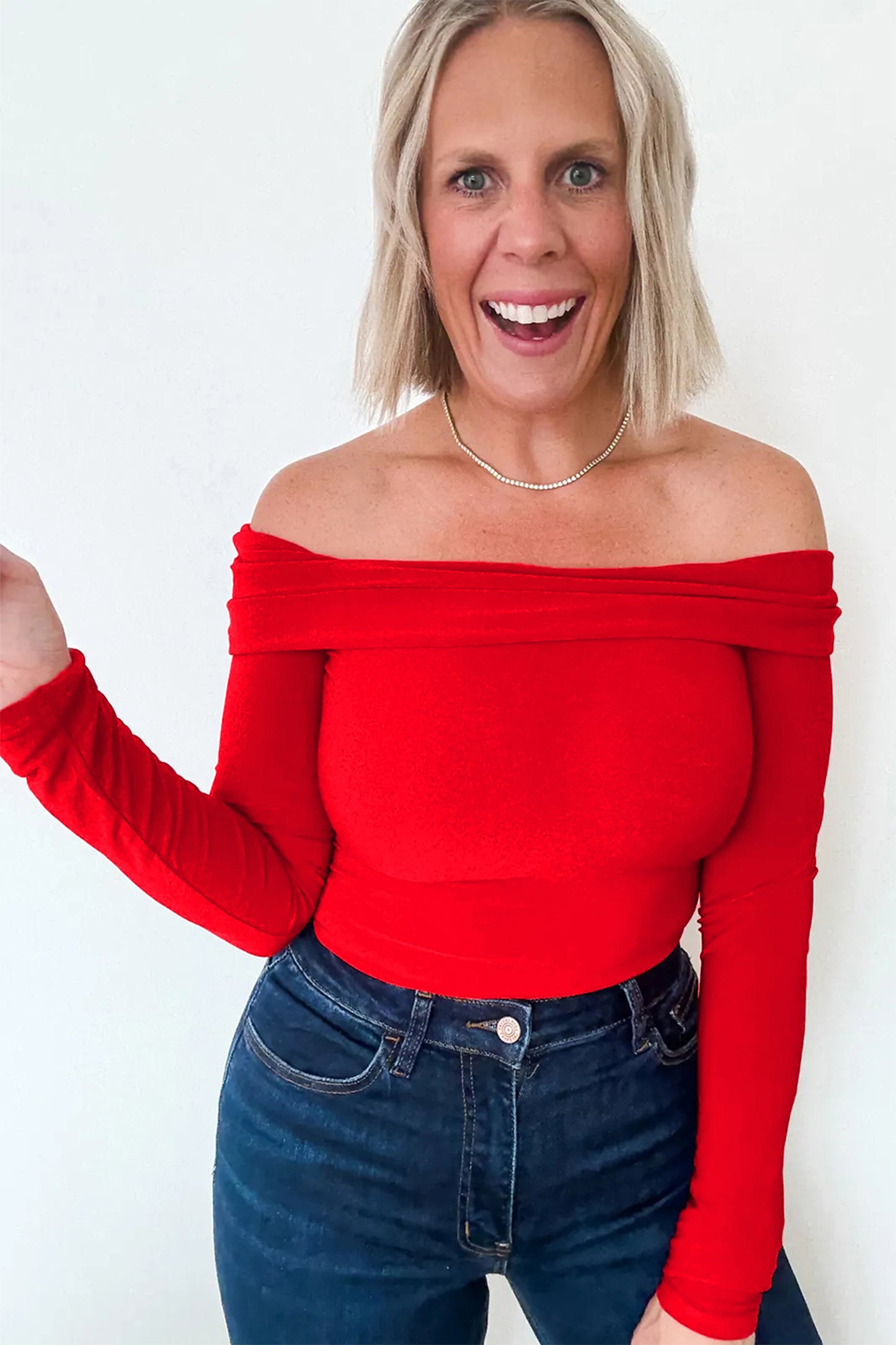 Red Foldover Off-Shoulder Top