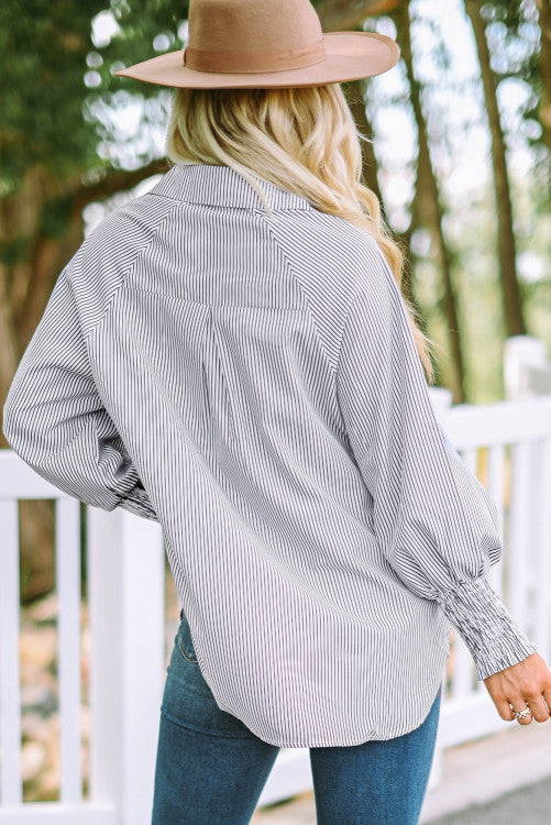 Smocked Cuff Stripe Shirt
