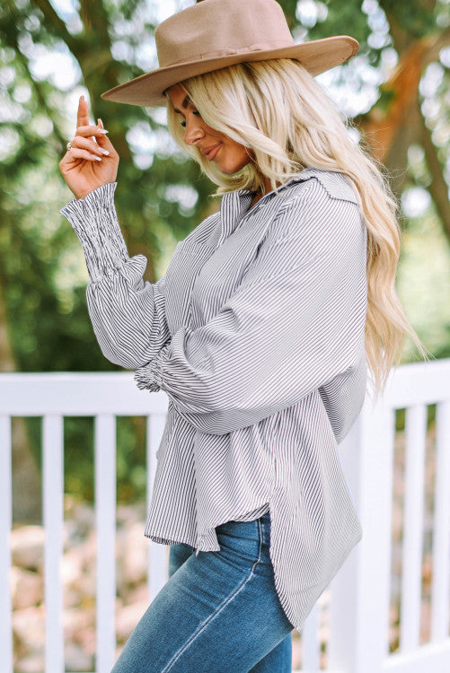 Smocked Cuff Stripe Shirt