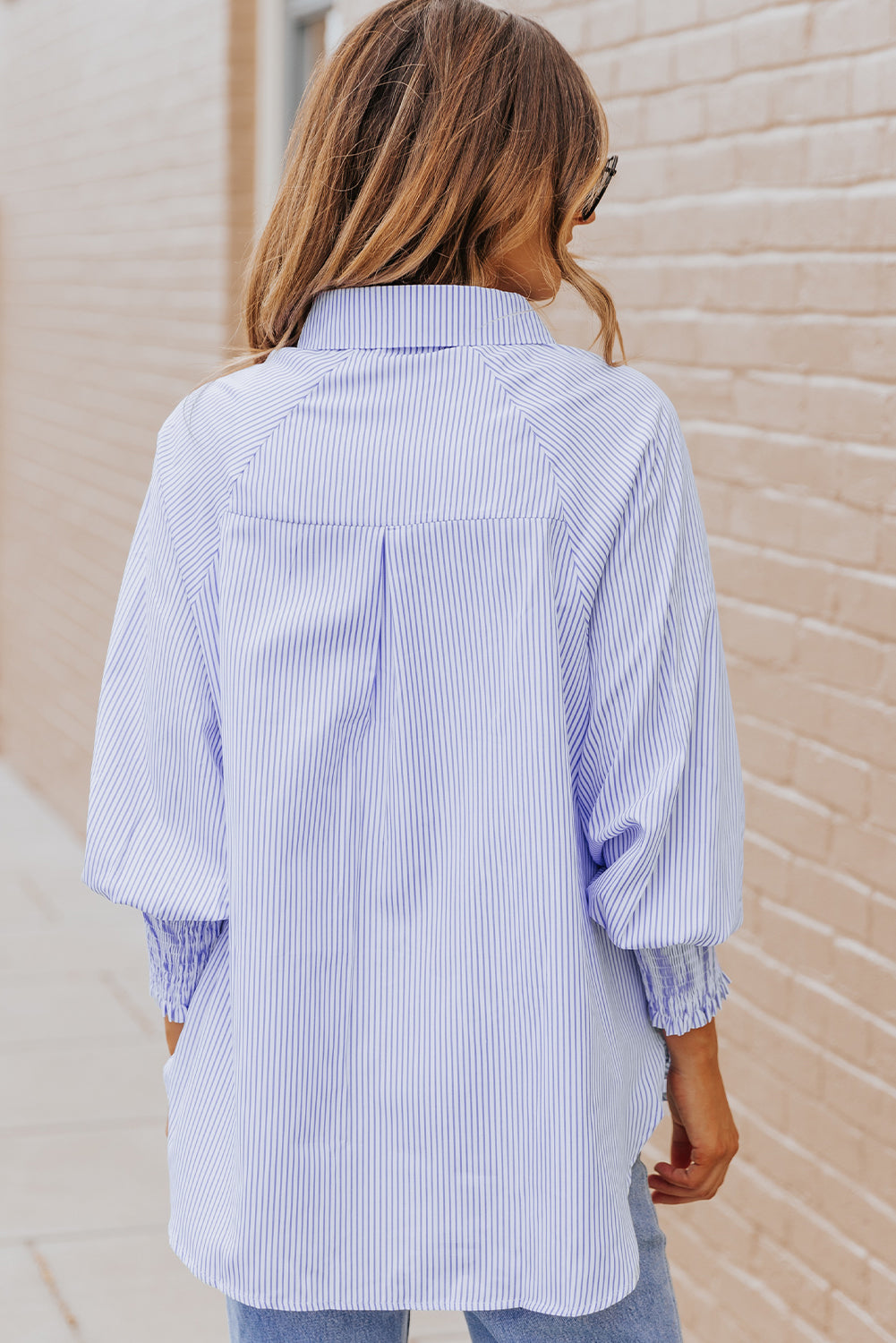 Smocked Cuff Stripe Shirt