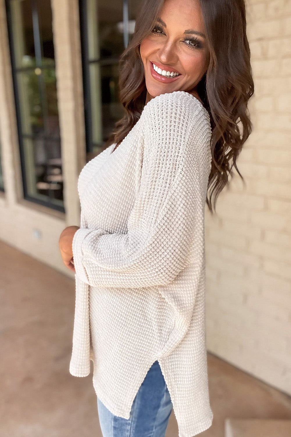 White Waffle Knit Top