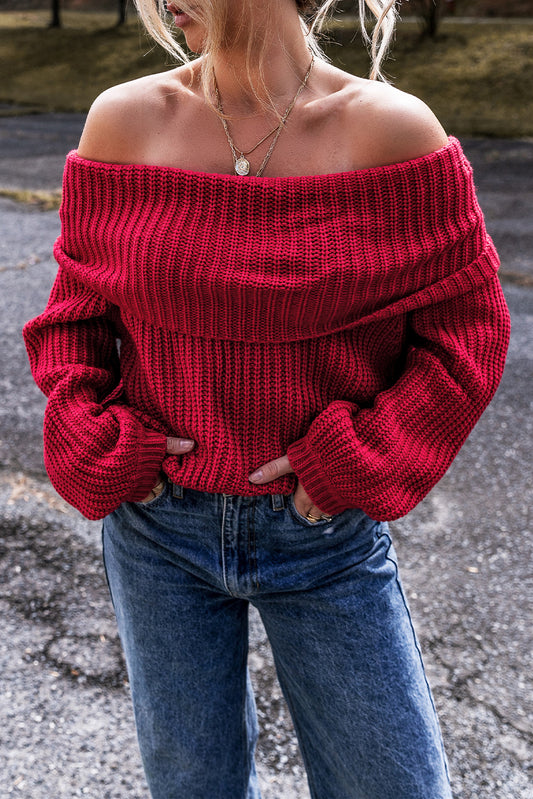 Red Off-Shoulder Sweater