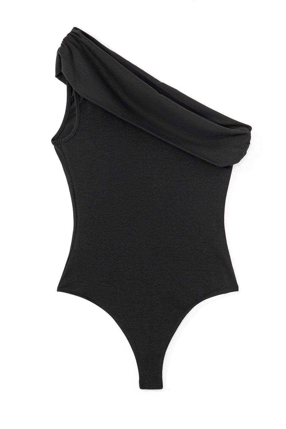 Black Asymmetrical Pleated Bodysuit