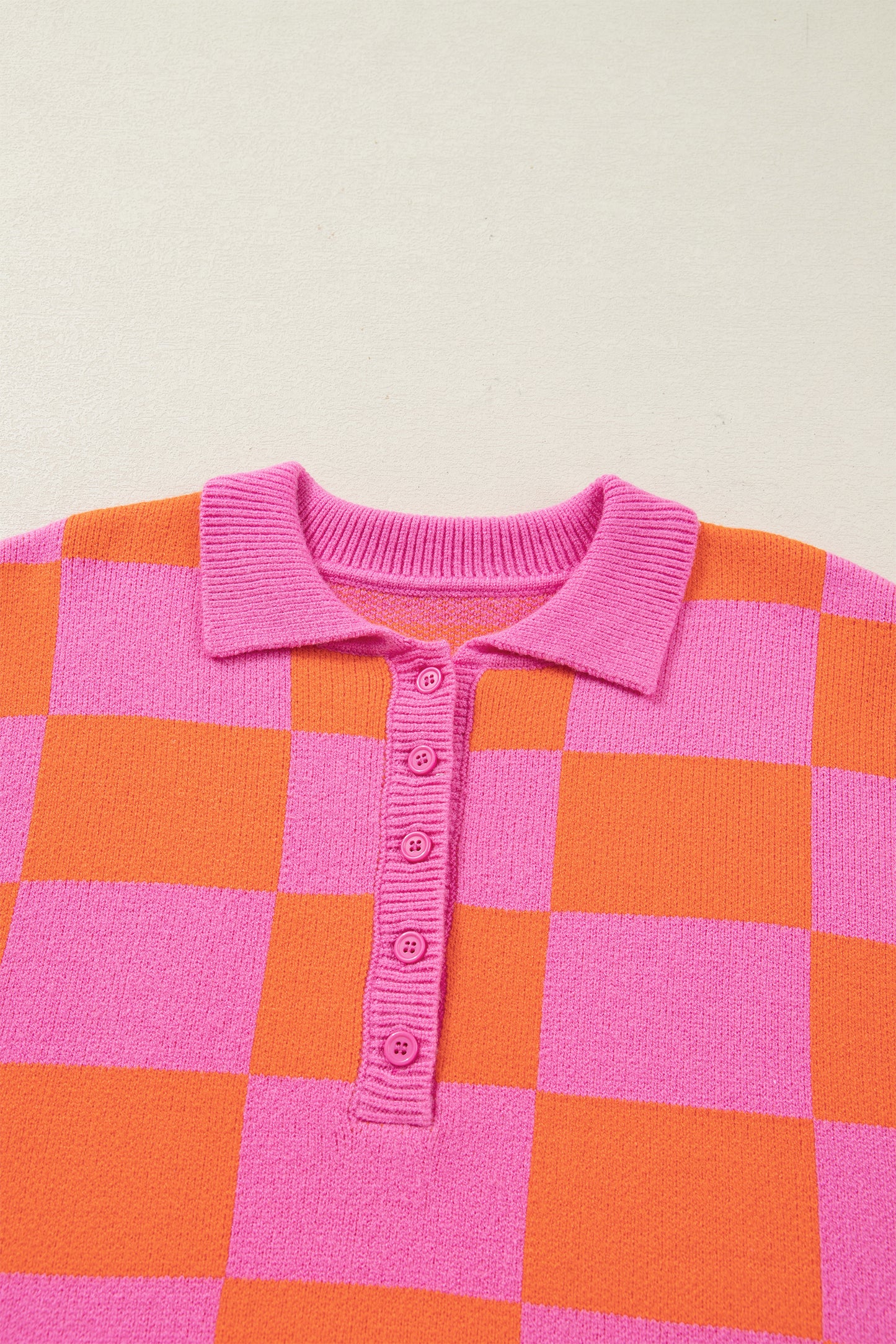 Pink Checkered Baggy Knit Sweater