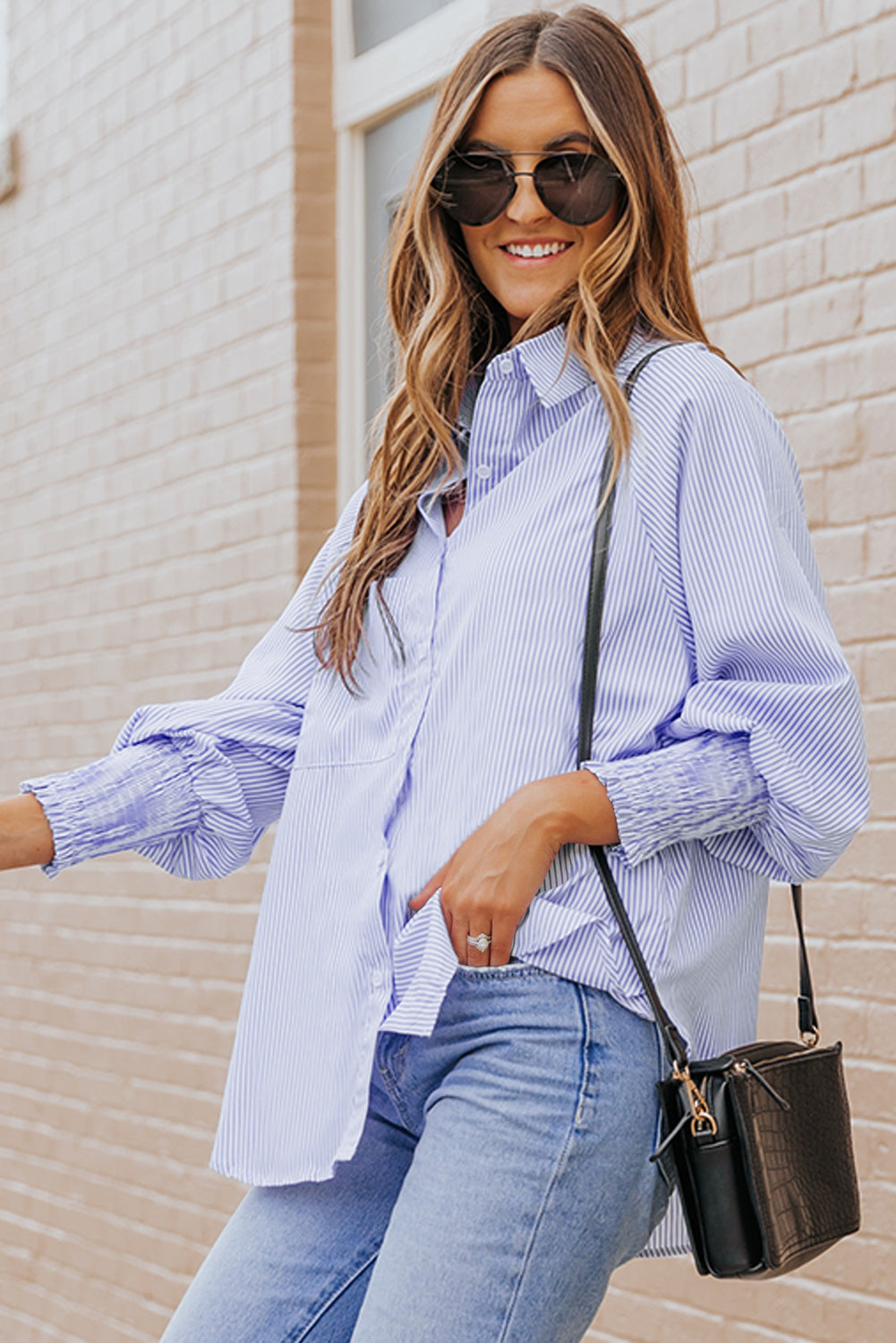 Smocked Cuff Stripe Shirt