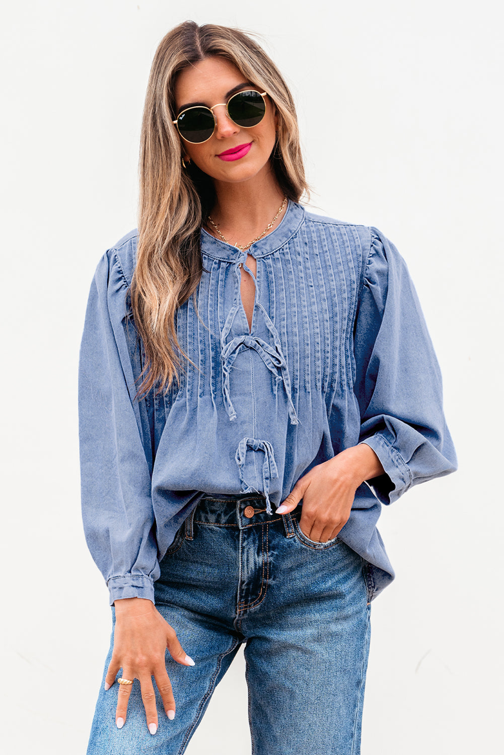 Bow Front Denim Top