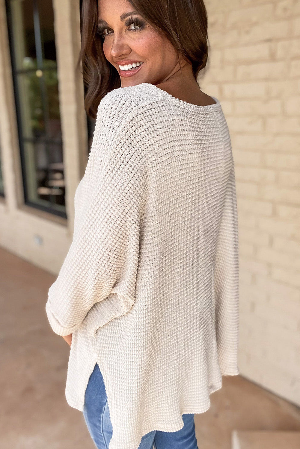 White Waffle Knit Top