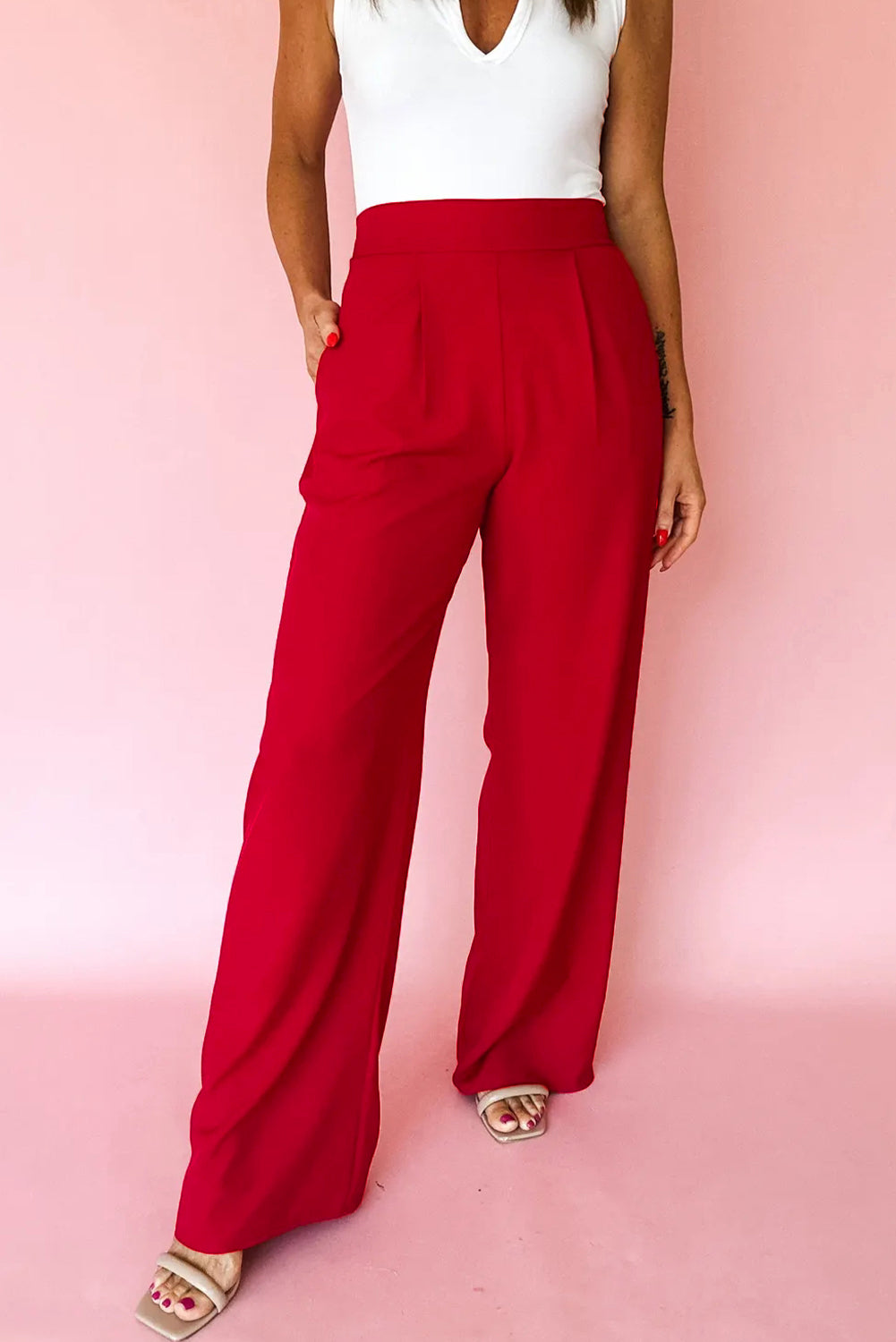 Red Pleated Pants