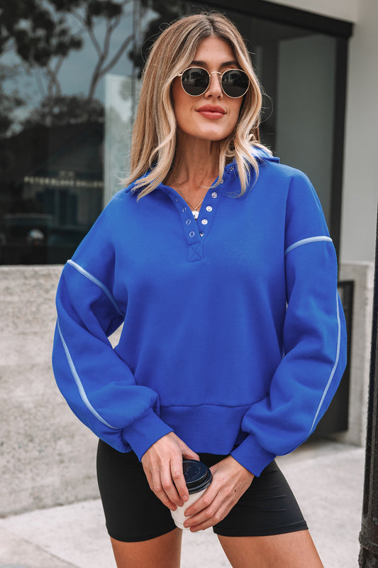 Blue Button-Up Sweatshirt